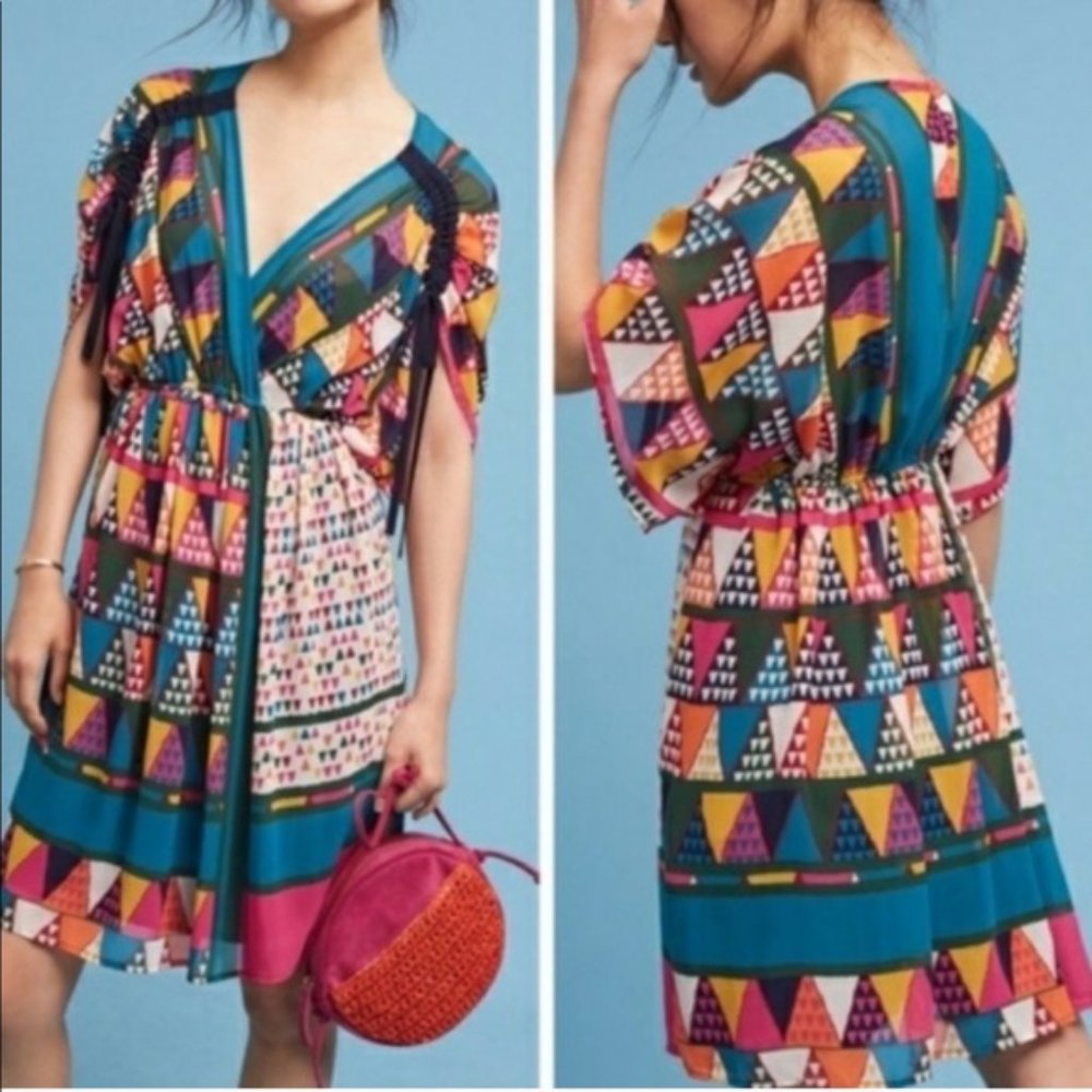 Anthro Maeve Geo Print Dress Sz 10 EUC